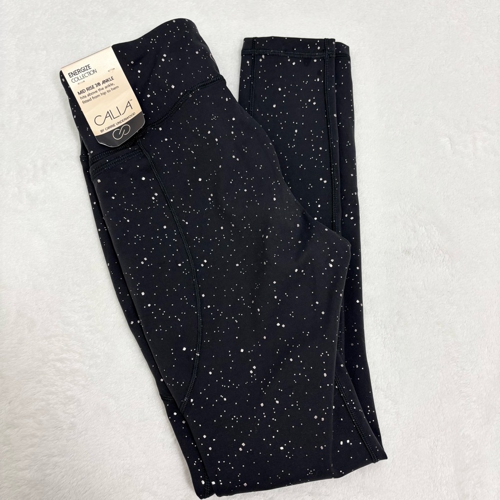 CALIA by Carrie Underwood  Mid Rise 7/8 Ankle Speckled Black Leggings size‎ XS